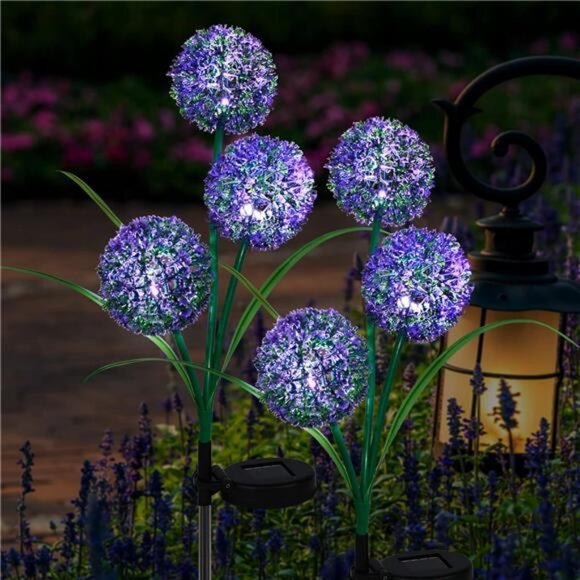 2 Pack Solar Garden Stake Lights, Outdoor Solar Lights Dandelion Flower Design - Picture 1 of 7